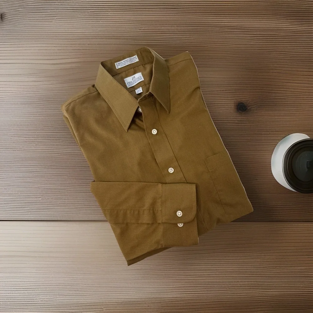 PRIORITIES‎ by Van Heusen Shirt Mens Long Sleeve Size 16 1/2 32/33, Brown